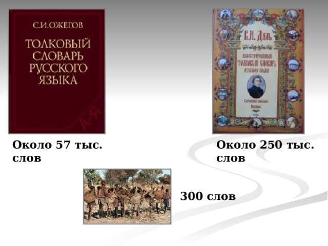 Около 57 тыс. слов Около 250 тыс. слов 300 слов 