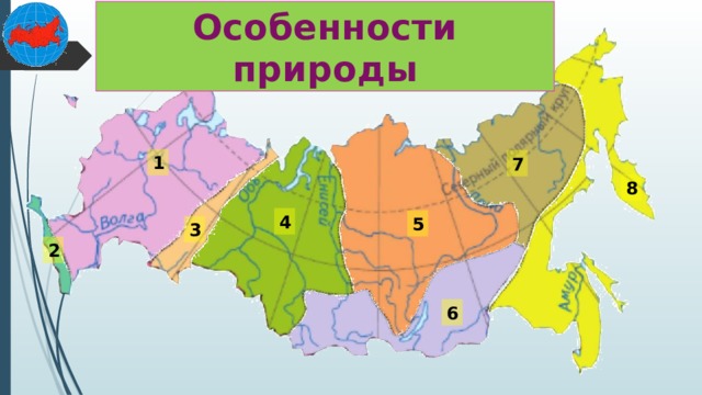 Особенности природы Районирование 1 7 8 4 5 3 2 6 