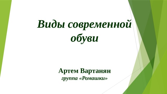 Виды современной обуви    Артем Вартанян  группа «Ромашки» 