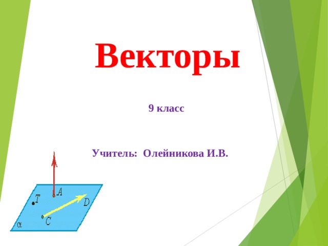  Векторы  9 класс    Учитель: Олейникова И.В. 