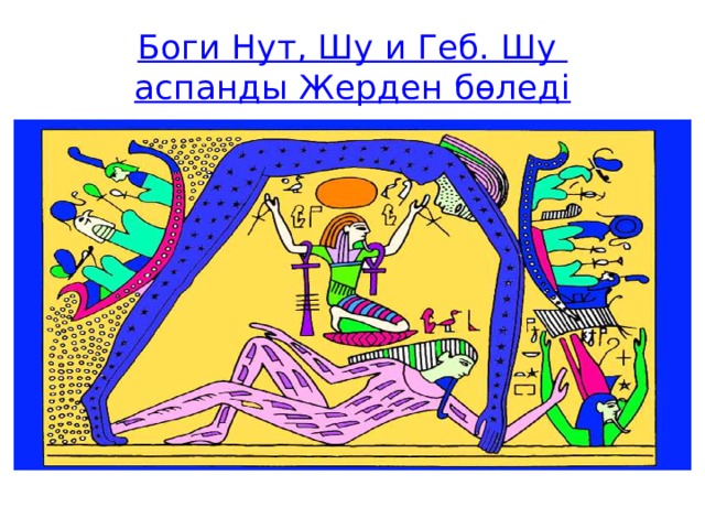 Боги Нут, Шу и Геб. Шу аспанды Жерден бөледі 