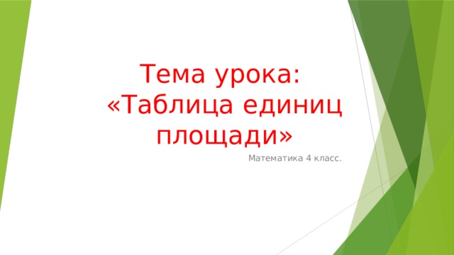 Тема урока:  «Таблица единиц площади» Математика 4 класс. 