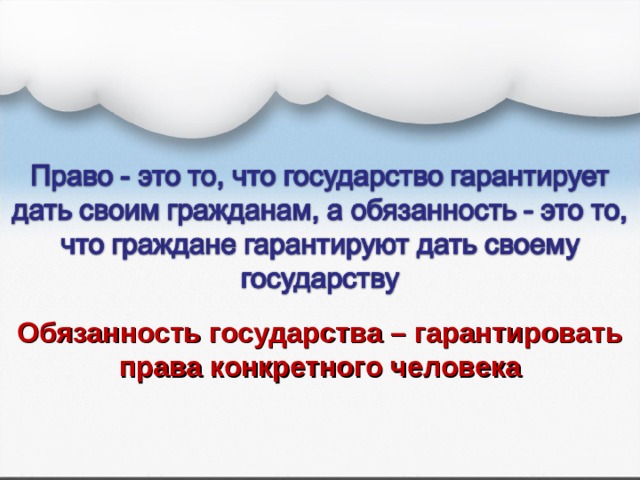 Обязанность государства – гарантировать права конкретного человека 