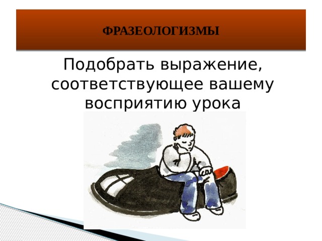 ФРАЗЕОЛОГИЗМЫ Подобрать выражение, соответствующее вашему восприятию урока 