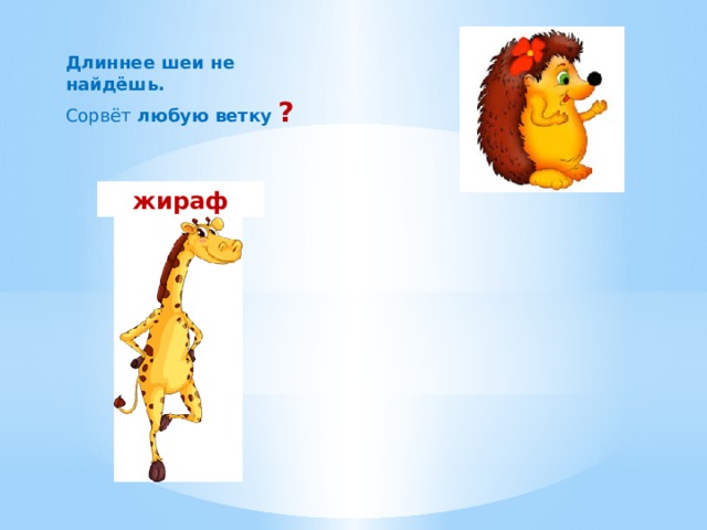 Длиннее шеи не найдёшь. Сорвёт любую ветку ? жираф 