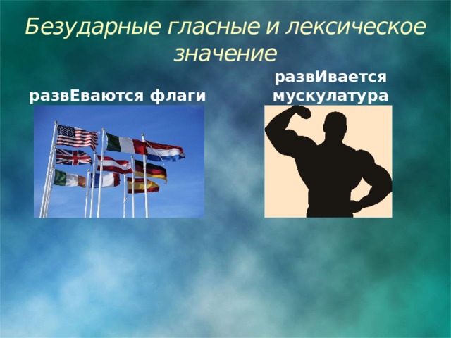 Безударные гласные и лексическое значение развЕваются флаги развИвается мускулатура 