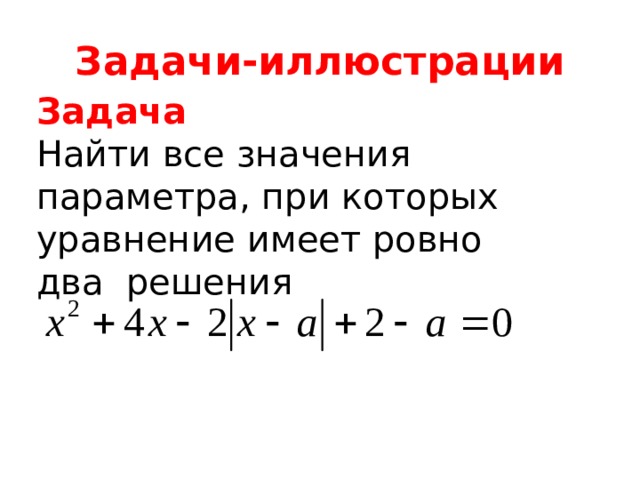 Задачи-иллюстрации Задача Найти все значения параметра, при которых уравнение имеет ровно два решения 