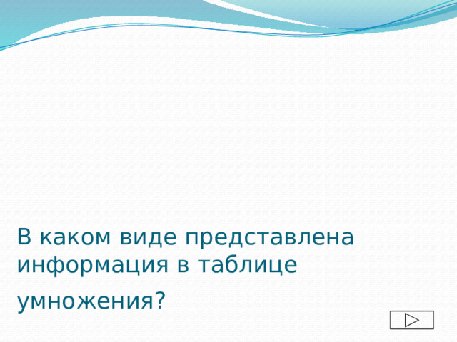 В каком виде представлена информация в таблице умножения?  