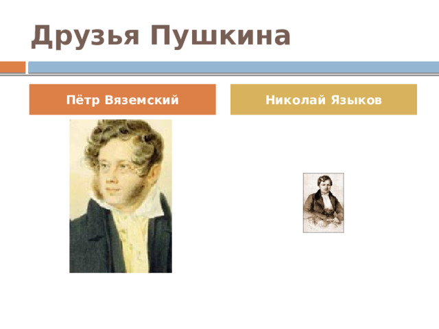 Друзья Пушкина Пётр Вяземский Николай Языков 