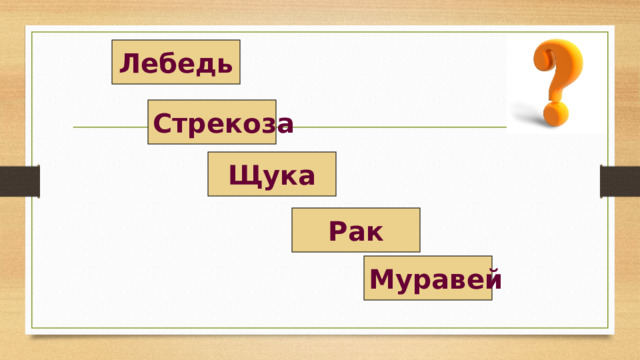 Лебедь Стрекоза Щука Рак Муравей 