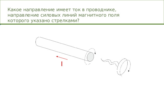Какое направление имеет ток в проводнике, направление силовых линий магнитного поля которого указано стрелками? I 