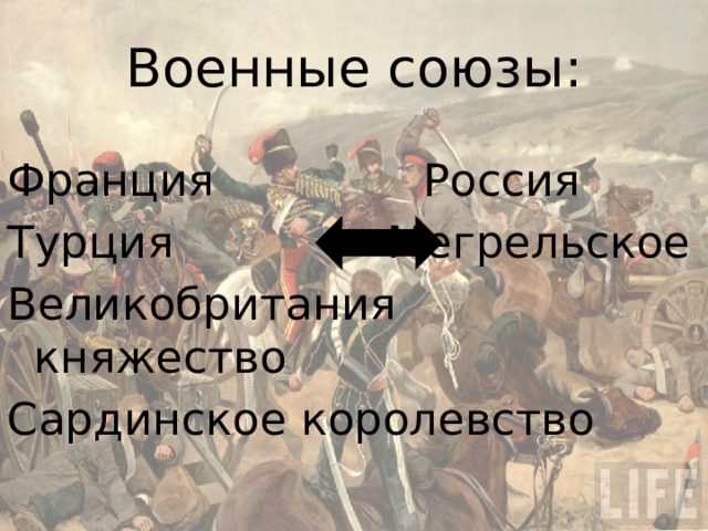 Военные союзы: Франция       Россия Турция      Мегрельское Великобритания    княжество Сардинское королевство    