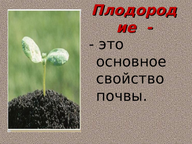 Плодородие - - это основное свойство почвы. 