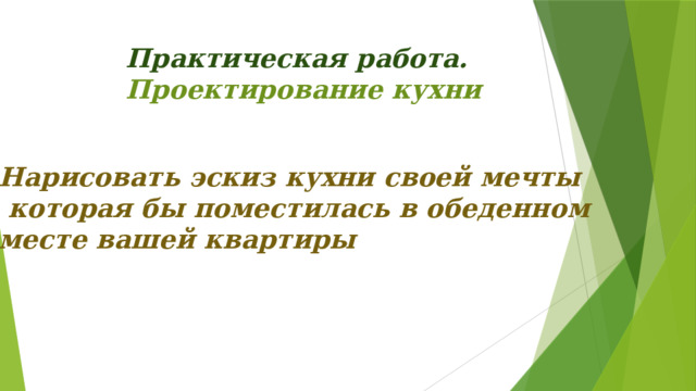 Практическая работа. Проектирование кухни Нарисовать эскиз кухни своей мечты  которая бы поместилась в обеденном месте вашей квартиры 