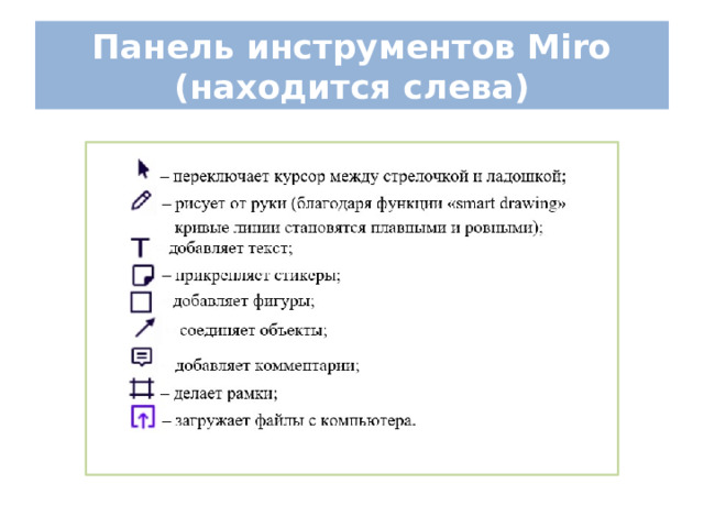 Панель инструментов Miro (находится слева) 