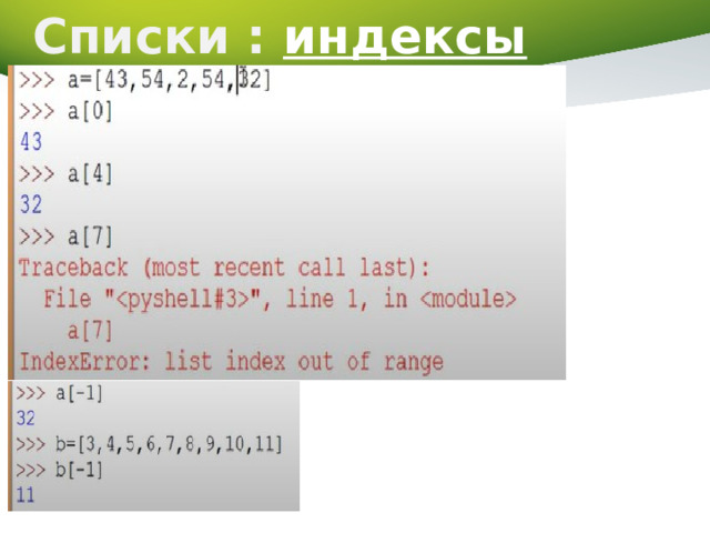 Списки : индексы  