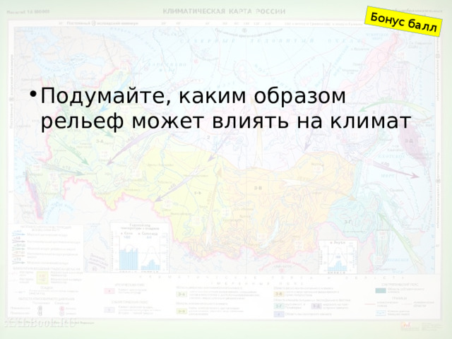 Бонус балл Подумайте, каким образом рельеф может влиять на климат 