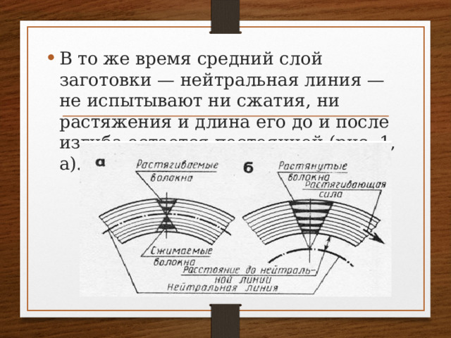 В то же время средний слой заготовки — нейтральная линия — не испытывают ни сжатия, ни растяжения и длина его до и после изгиба остается постоянной (рис. 1, а). 
