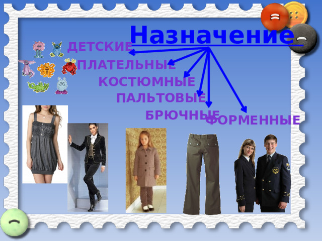 Назначение Детские  Плательные  Костюмные Пальтовые  Брючные Форменные 