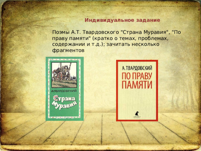 Индивидуальное задание Поэмы А.Т. Твардовского 