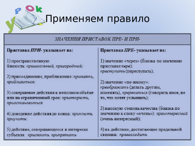 У Применяем правило 