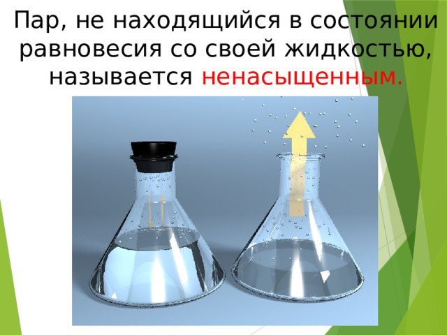 Пар, не находящийся в состоянии равновесия со своей жидкостью, называется ненасыщенным. 