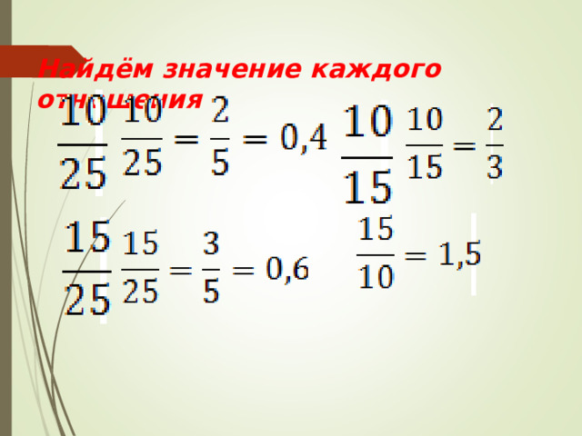 Найдём значение каждого отношения 