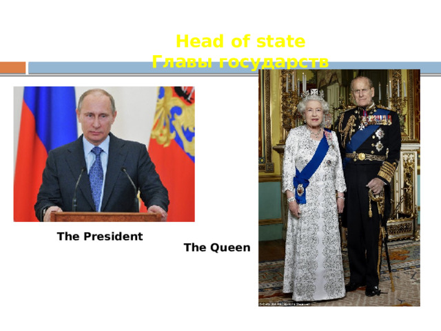 Head of state Главы государств The President The Queen 
