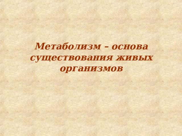 Метаболизм – основа существования живых организмов 