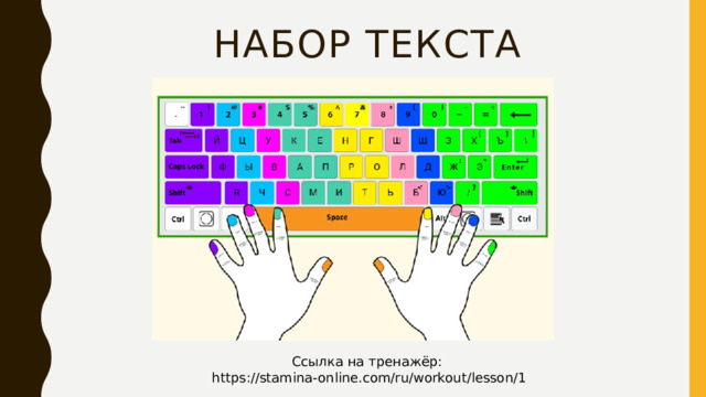 Набор текста Ссылка на тренажёр:  https://stamina-online.com/ru/workout/lesson/1 