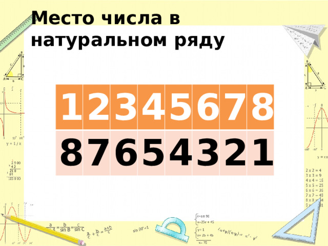 Место числа в натуральном ряду 1 8 2 7 3 4 6 5 5 6 4 3 7 8 2 1 