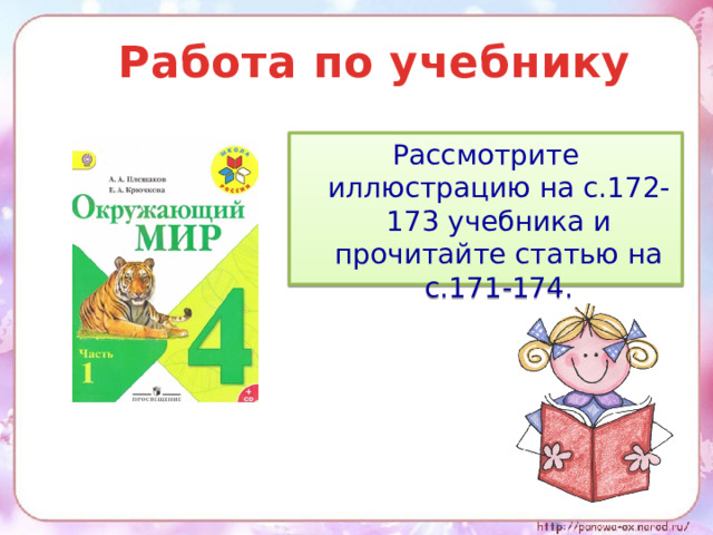 Работа по учебнику Рассмотрите иллюстрацию на с.172-173 учебника и прочитайте статью на с.171-174. 