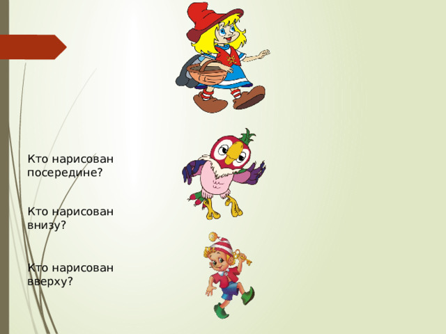 Кто нарисован посередине? Кто нарисован внизу? Кто нарисован вверху? 
