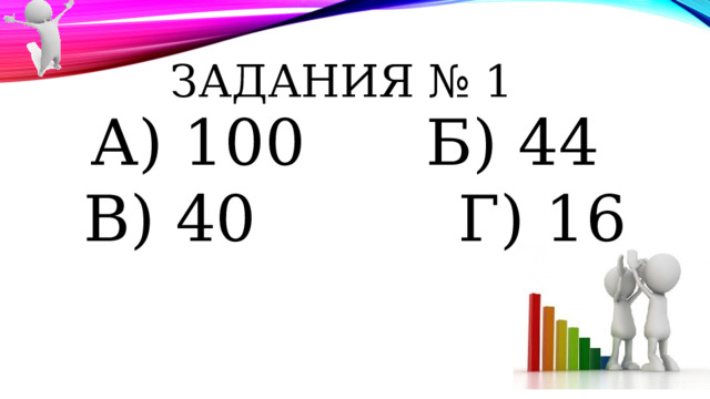 Задания № 1  А) 100 Б) 44 В) 40 Г) 16