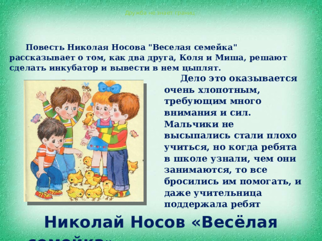 Дружба не знает границ Повесть Николая Носова 