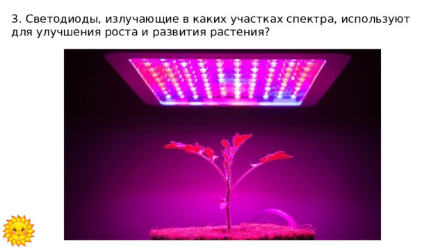 3. Светодиоды, излучающие в каких участках спектра, используют для улучшения роста и развития растения? 